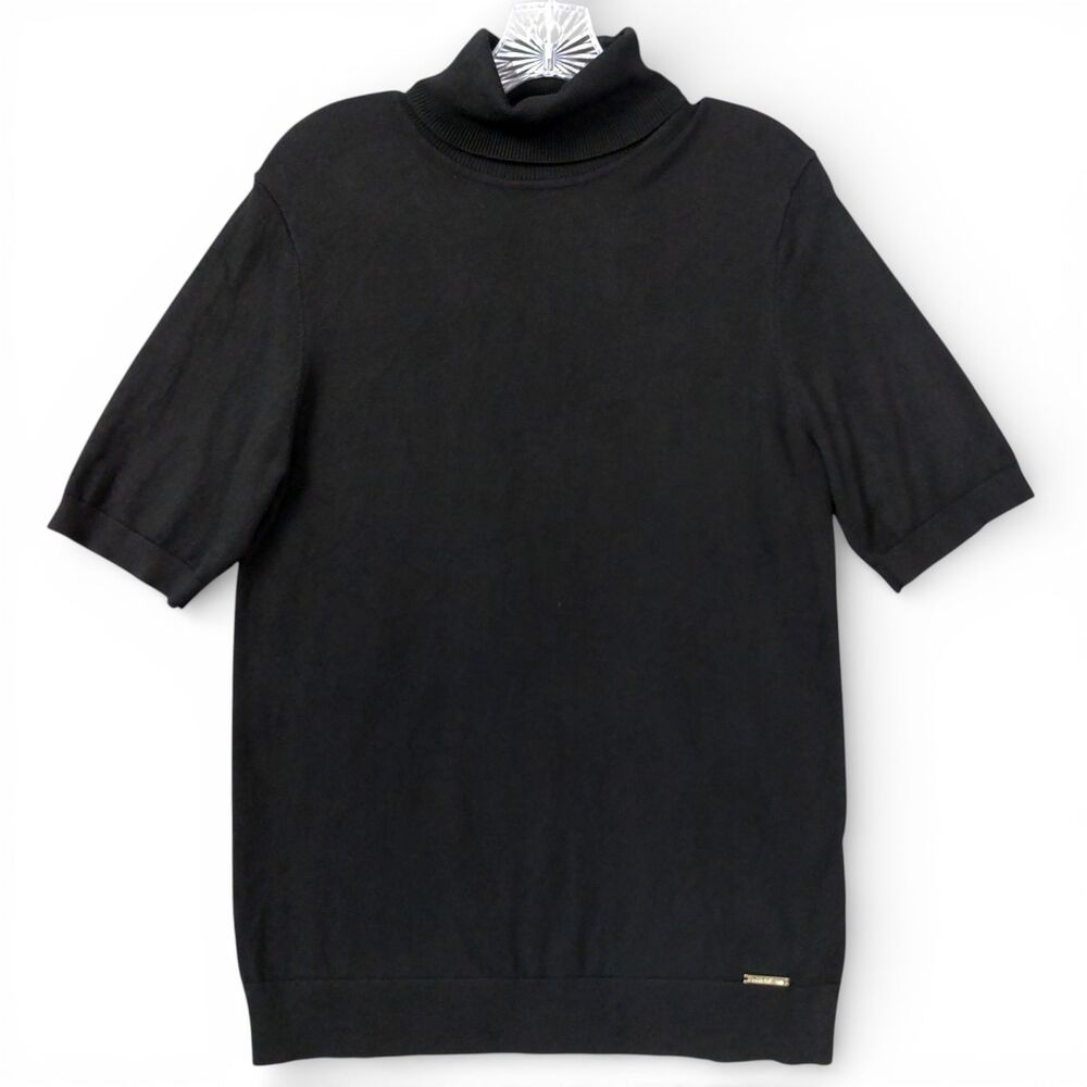 Anne Klein Black Short Sleeve Turtleneck Sweater Womens L Knit Minimalist Career